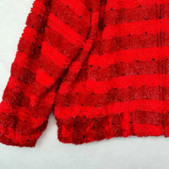 Vtg Ugly Sweater Red Bomber Jacket Full Zip Christmas Fluffy Cozy Oversized Sz L - Picture 5 of 10